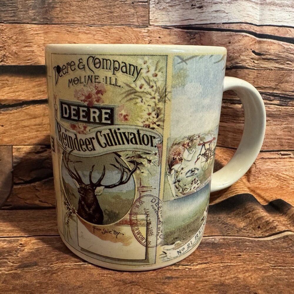John Deere Coffee Mug Gibson Reindeer Cultivator No 21 Vintage Advertising Cup